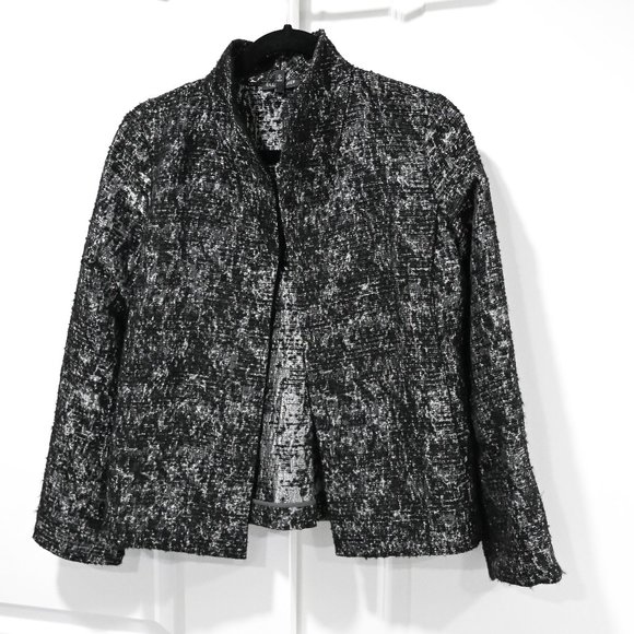 Eileen Fisher Petite Small Metallic Jacquard Blazer Jacket | Size Petite Small - Picture 4 of 15